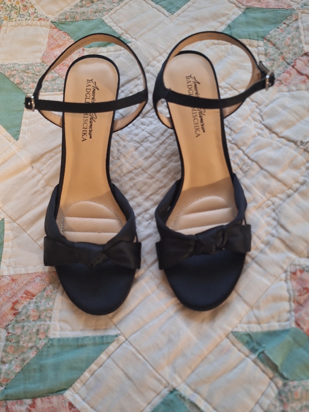 Badgley Mischka Black Bow Ankle-Strap Heels